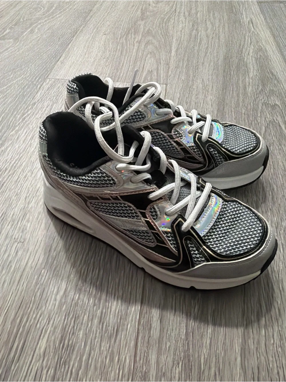 Skechers Kids Iridescent Silver and Black Athletic Sneakers